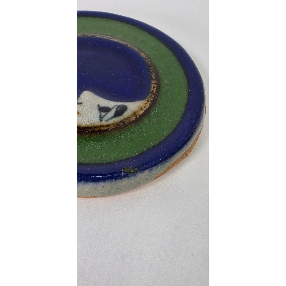 Mexican Stoneware Sun Moon Set Hand Painted Ornament Tile Celestial Y2K Aztec